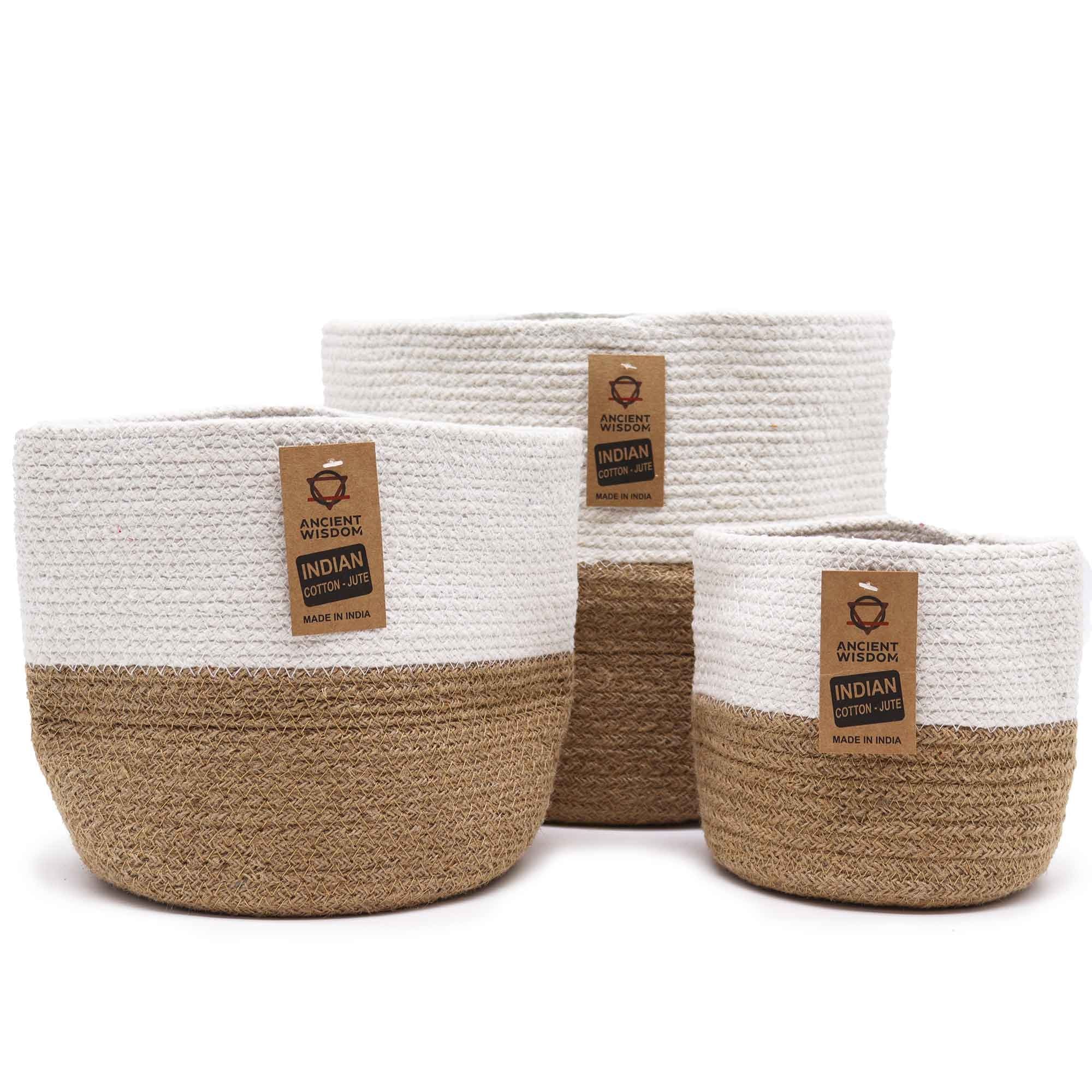 Ivory Cotton & Jute Rope Storage Baskets - Set of 3