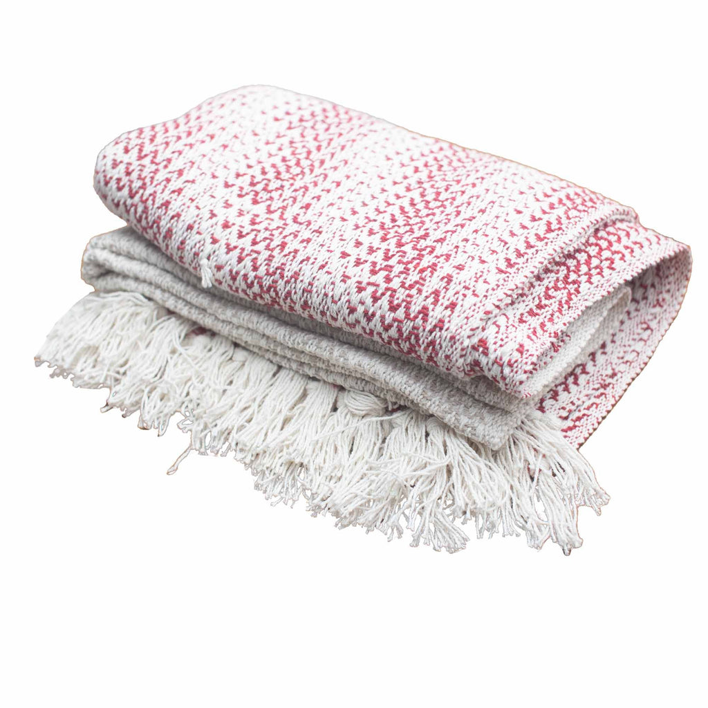 Driftwoven Cotton Tassled Throw  - Ruby Two Tone