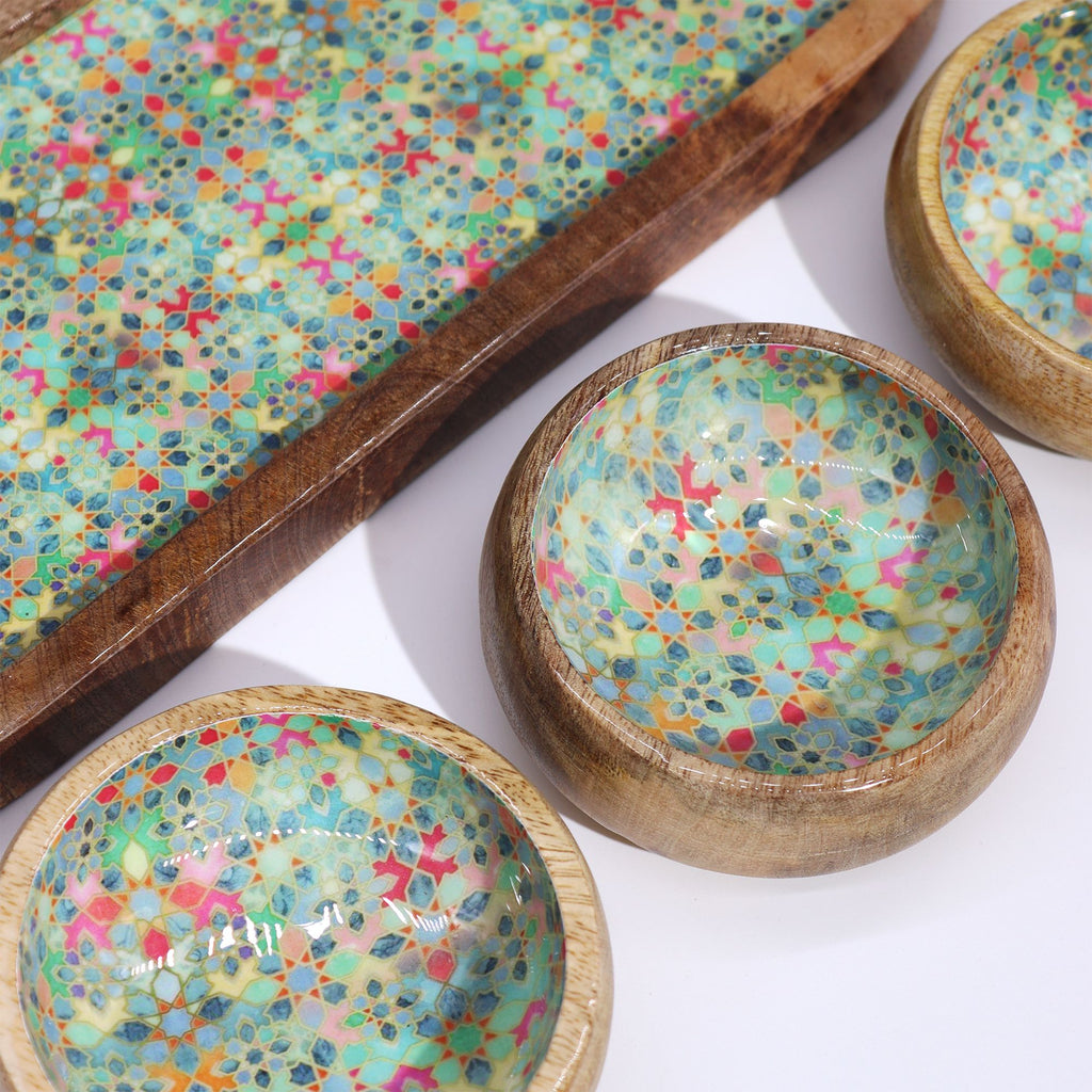 Casablanca Courtyard Trio - Mango Wood Tray with 3 Bowls