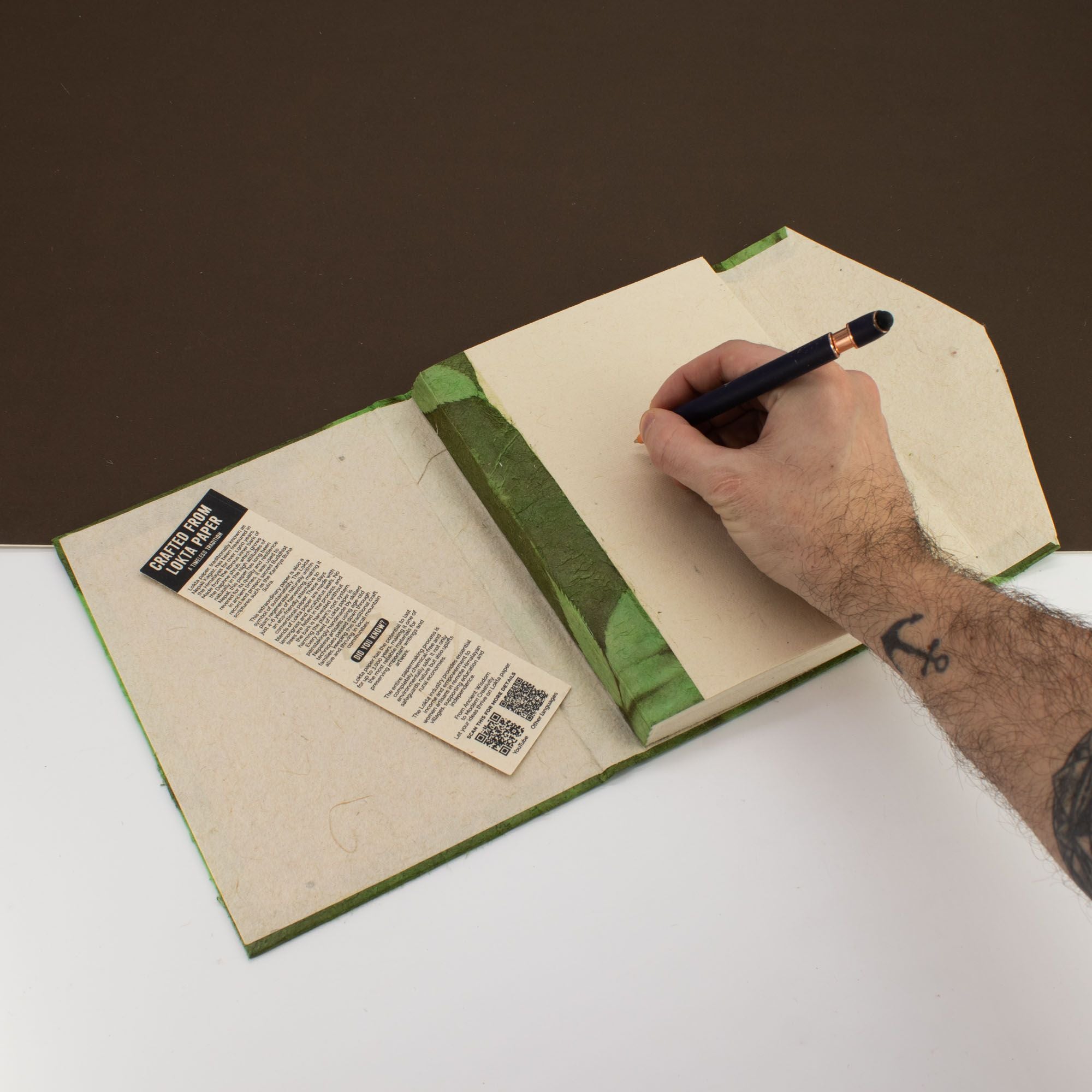 Lokta Bold Floral Notebook – Moss Green