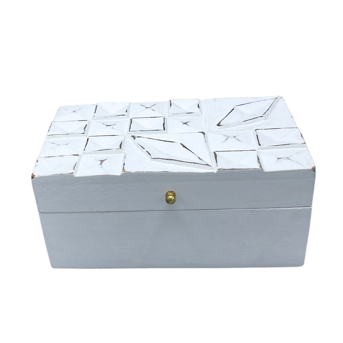 white diamond keepsake  box with white mosaic pattern on a white background