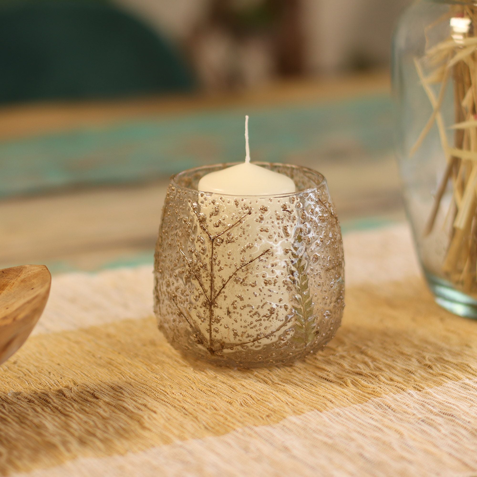 Woodland Floral Glass Candle Holder