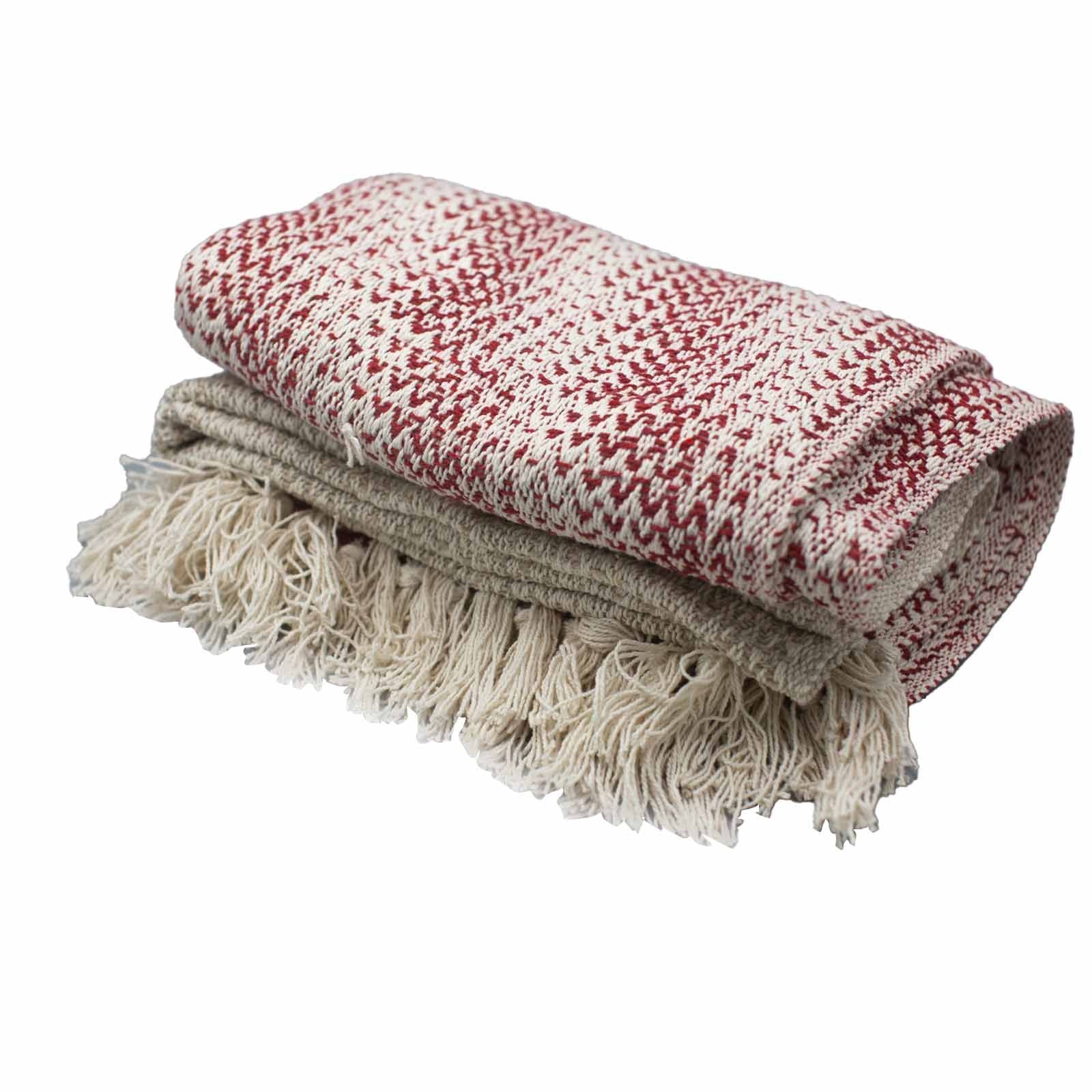 Driftwoven Cotton Tassled Throw  - Ruby Two Tone