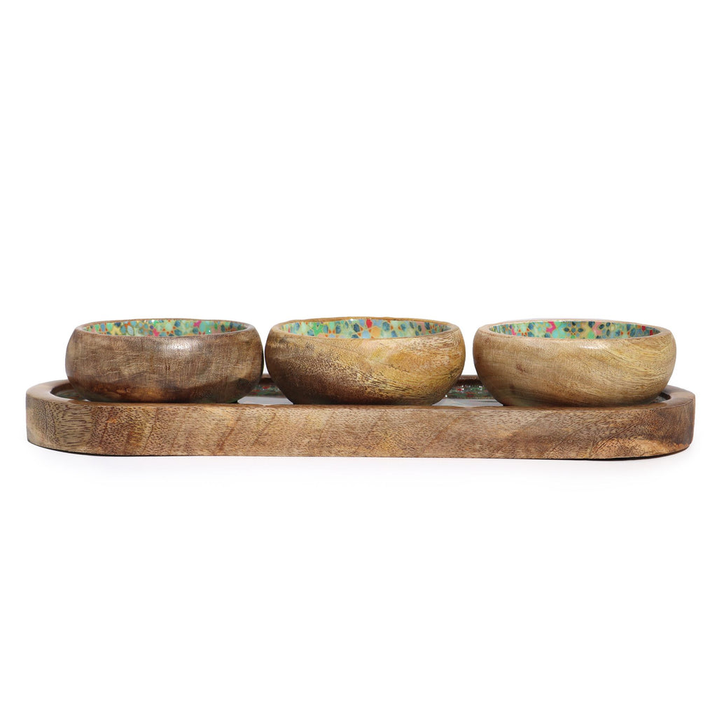 Casablanca Courtyard Trio - Mango Wood Tray with 3 Bowls