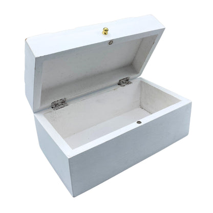 White jewelry box with a gold clasp on a white background