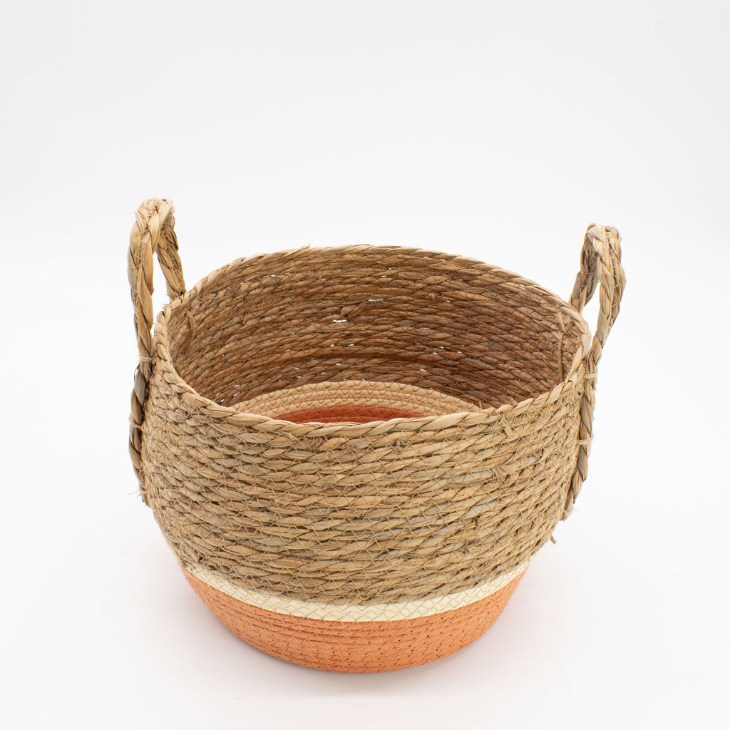 Straw & Seagrass Large Baskets - Ivory & Terracotta  (Set of 3)