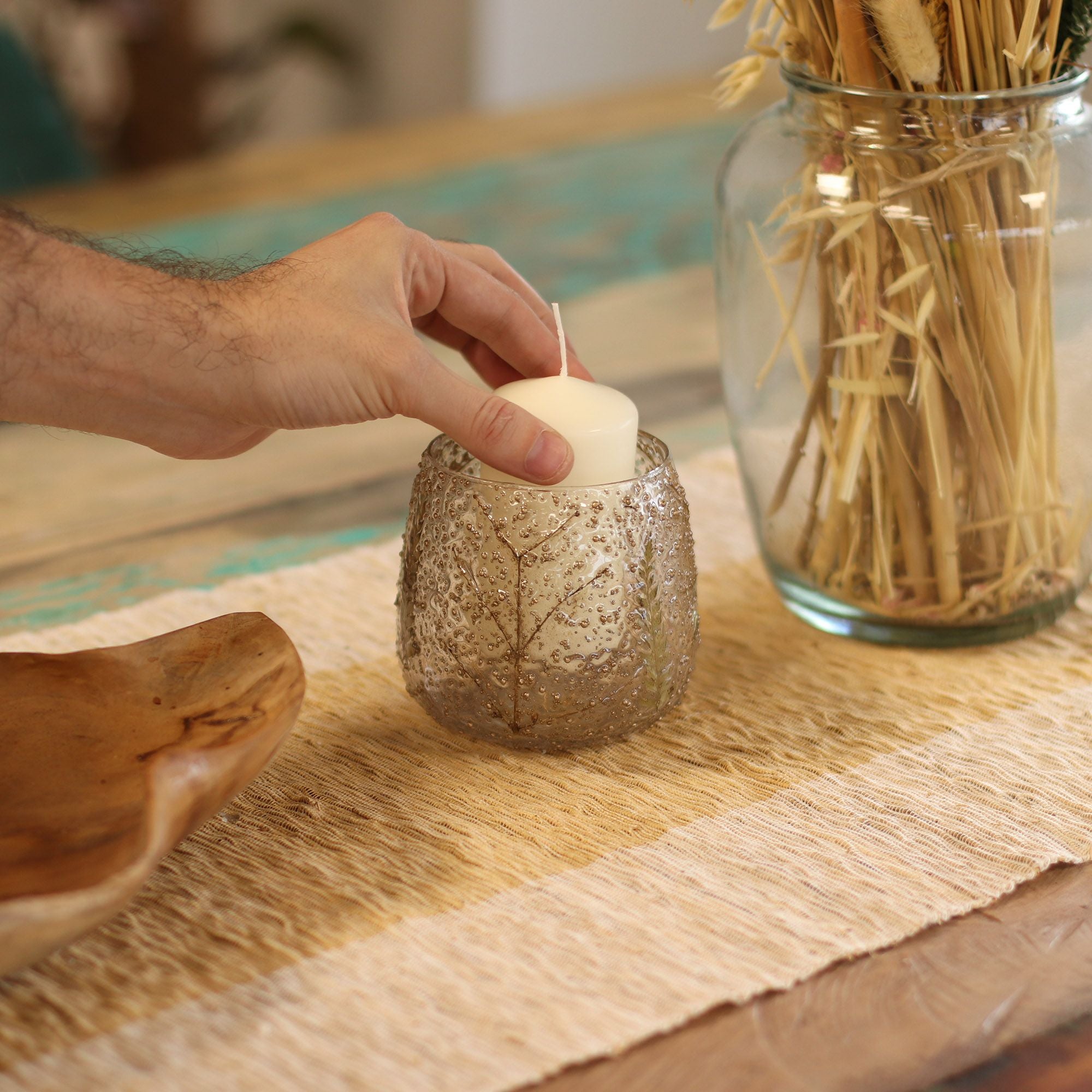 Woodland Floral Glass Candle Holder