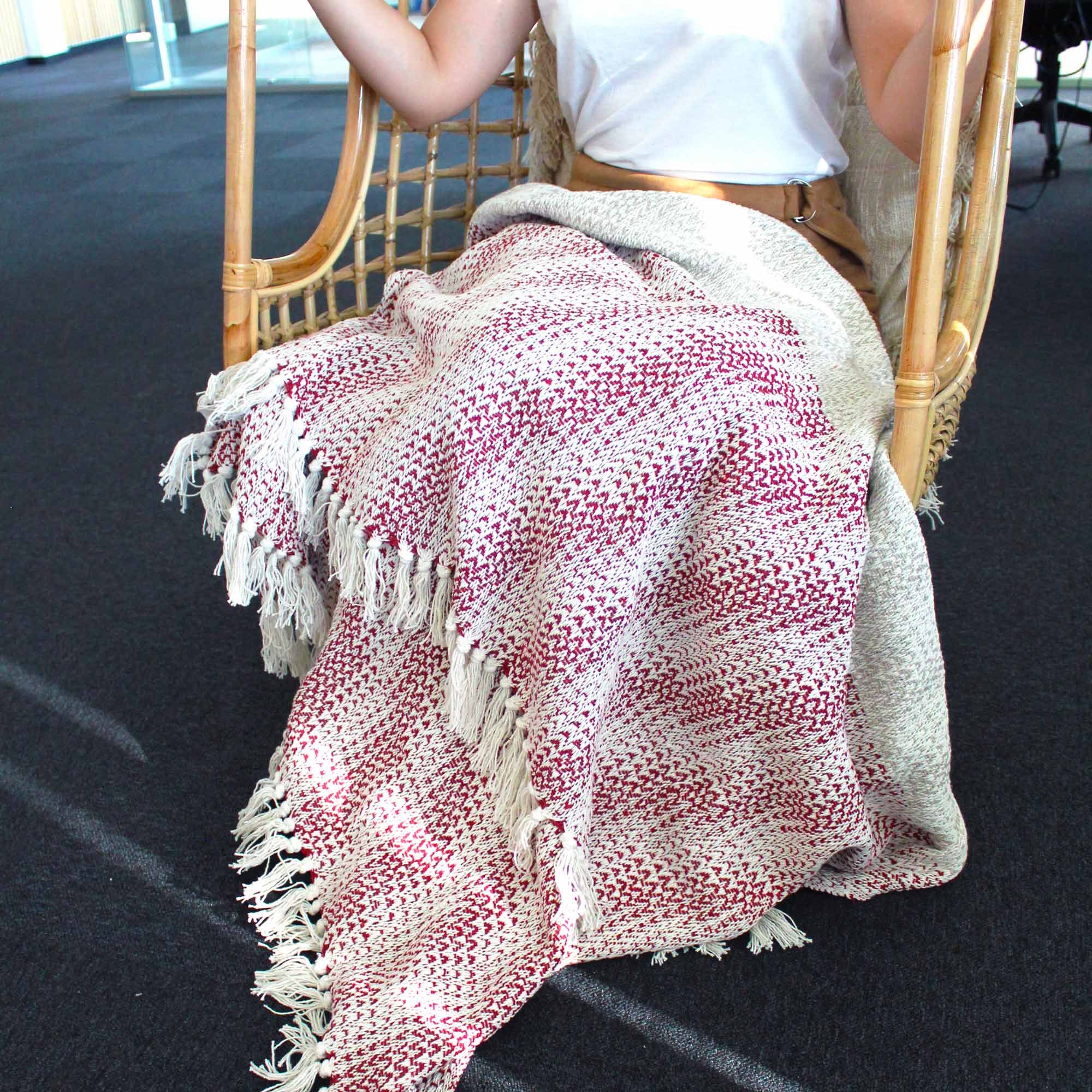 Driftwoven Cotton Tassled Throw  - Ruby Two Tone