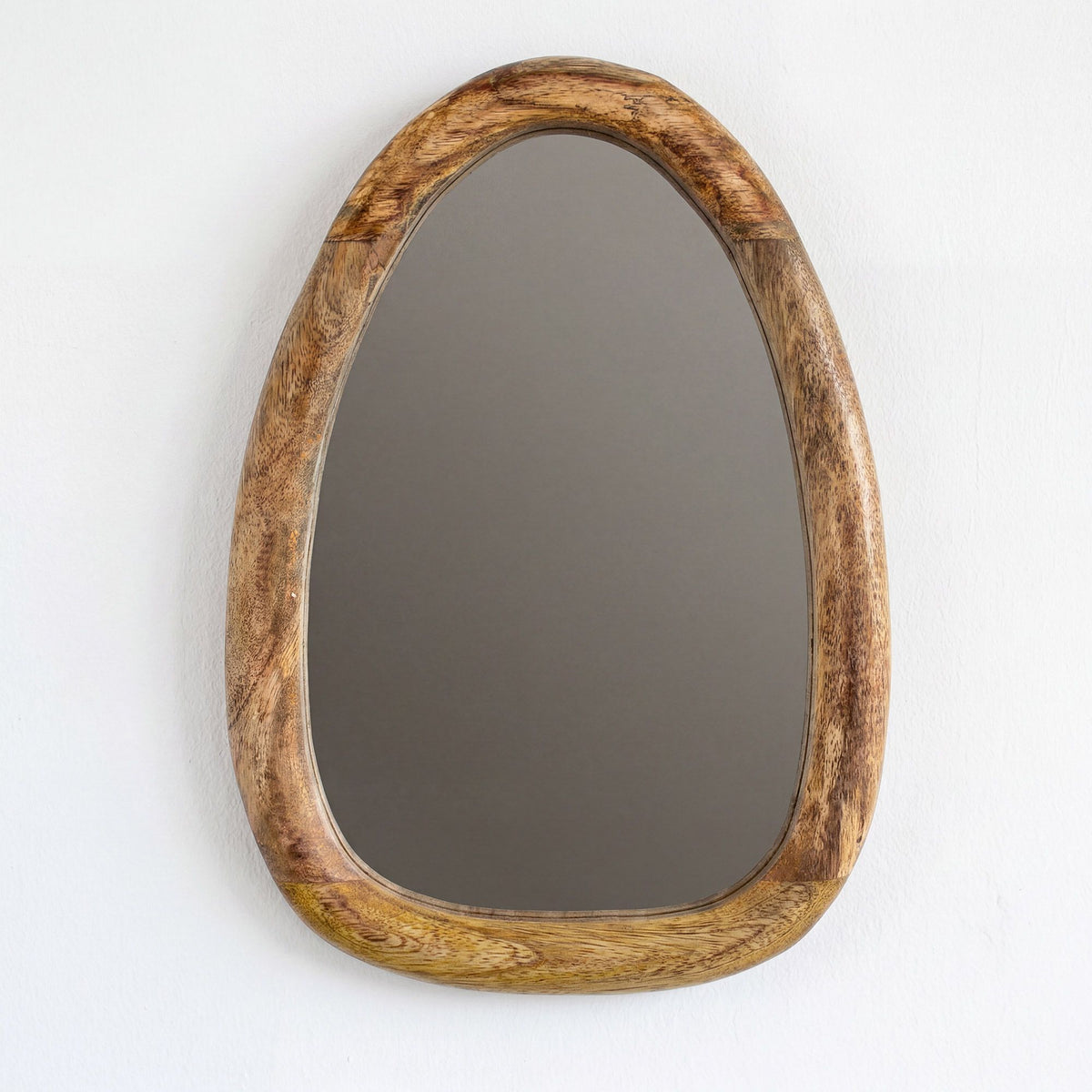 Wooden-framed mirror on a white background