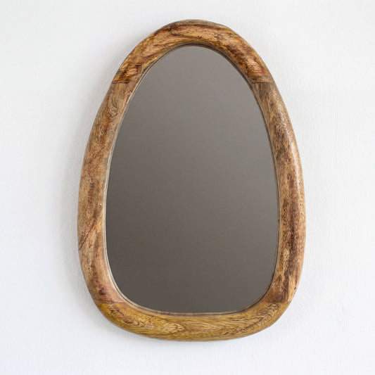Wooden-framed mirror on a white background
