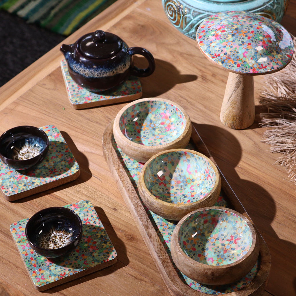 Meadow Mosaic Trio - Mango Wood Tray with 3 Bowls