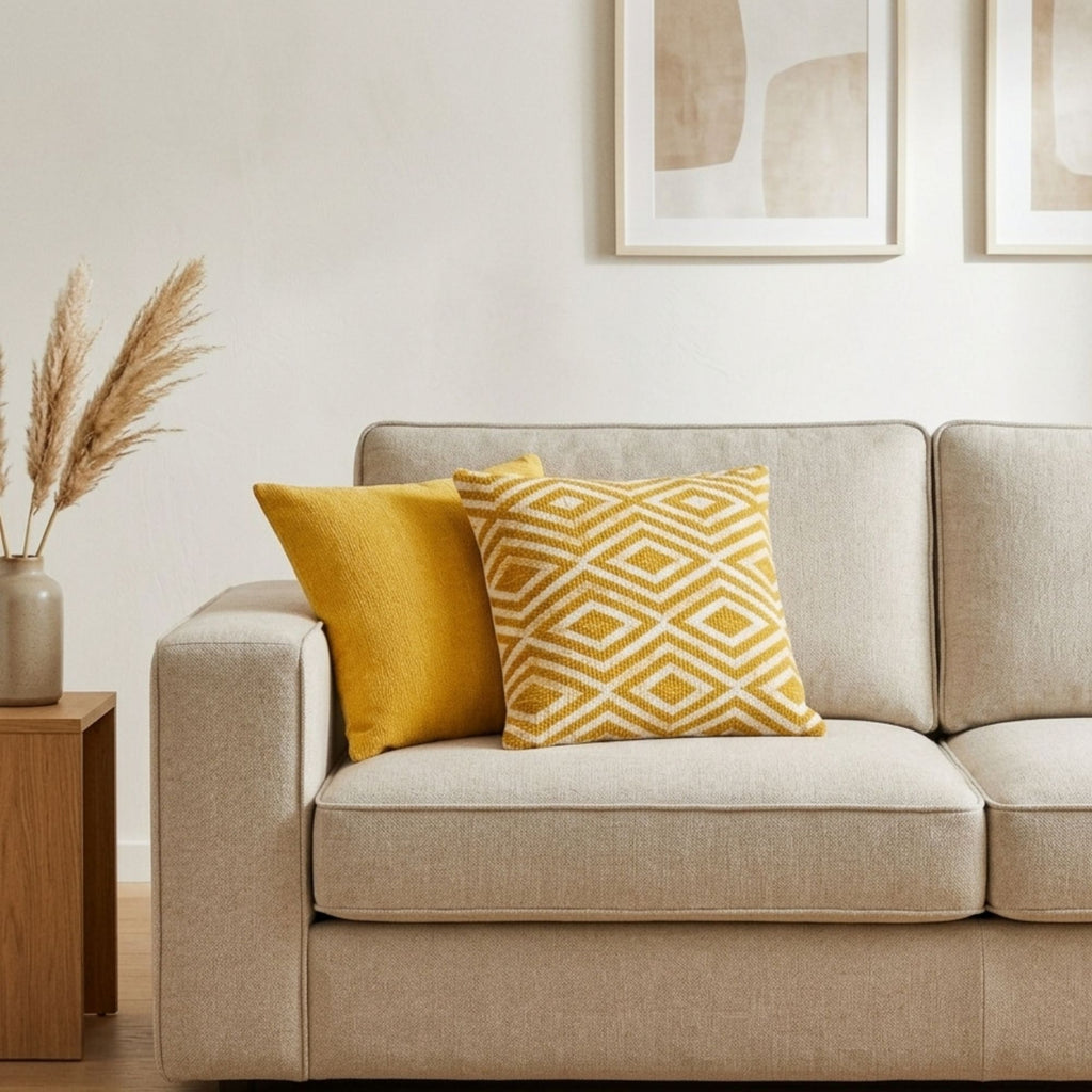 Bold Geometric Cushion Cover -  Mustard