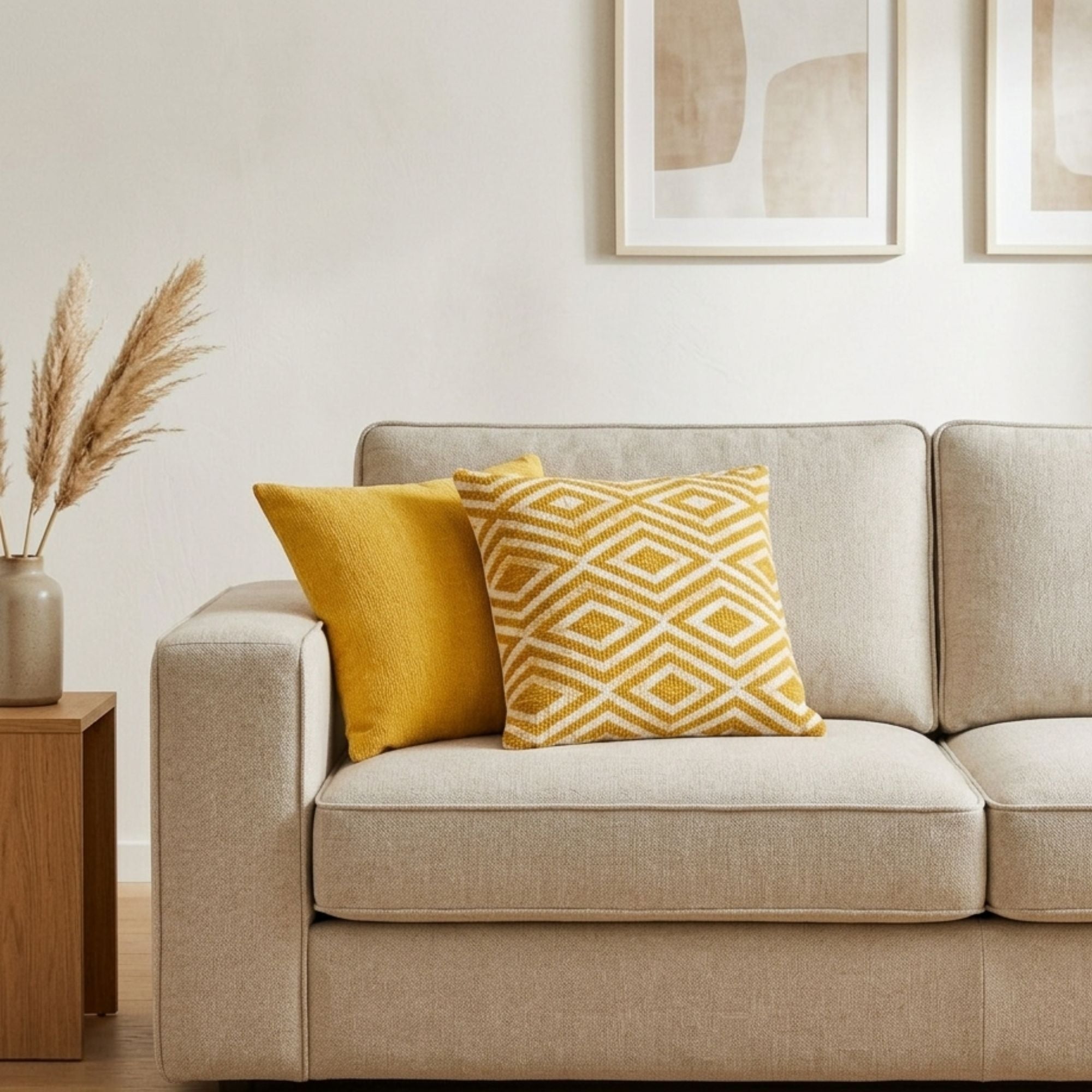 Bold Geometric Cushion Cover -  Mustard