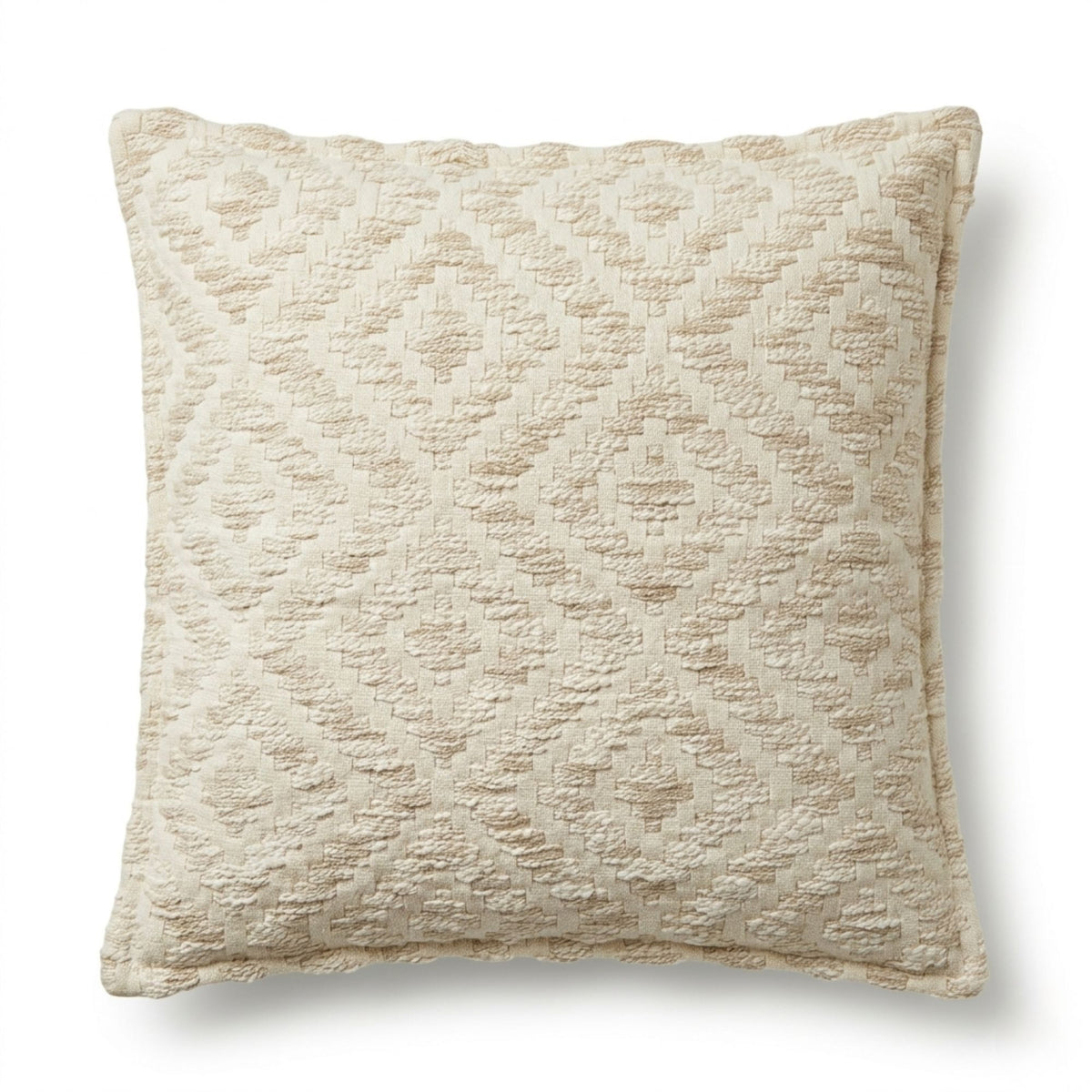 Textured beige pillow on a white background