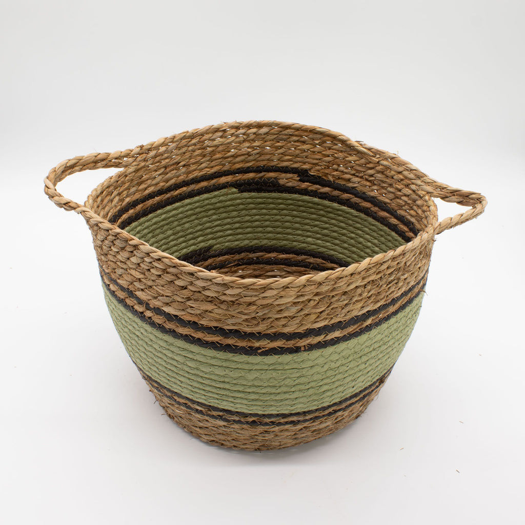 Cotton & Seagrass Large Baskets - Natural Black & Green (Set of 3)