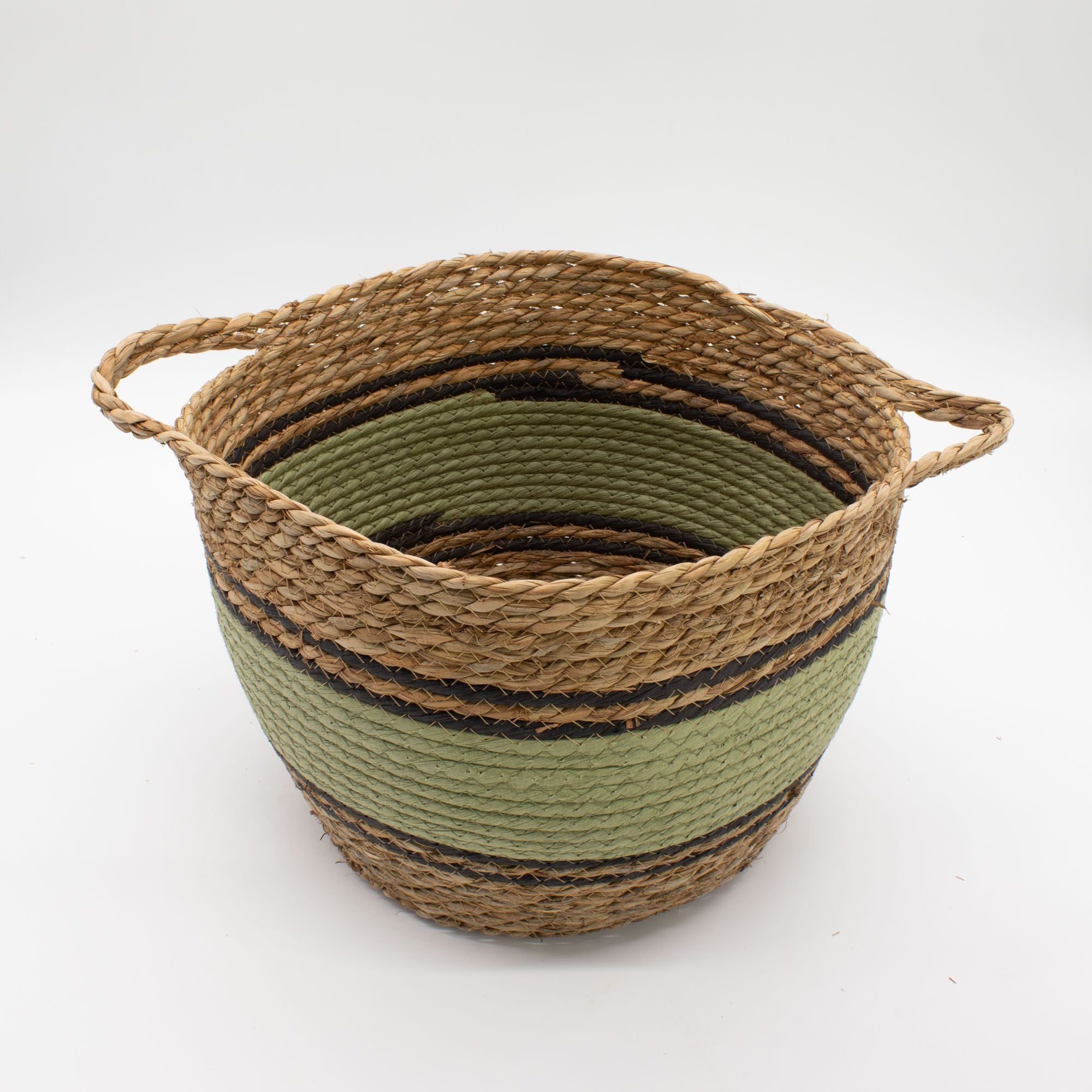 Cotton & Seagrass Large Baskets - Natural Black & Green (Set of 3)
