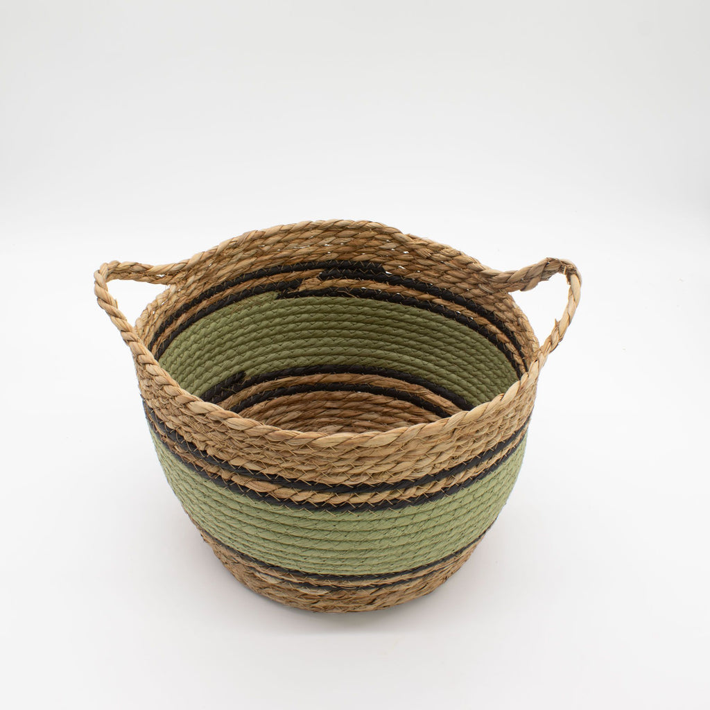 Cotton & Seagrass Large Baskets - Natural Black & Green (Set of 3)