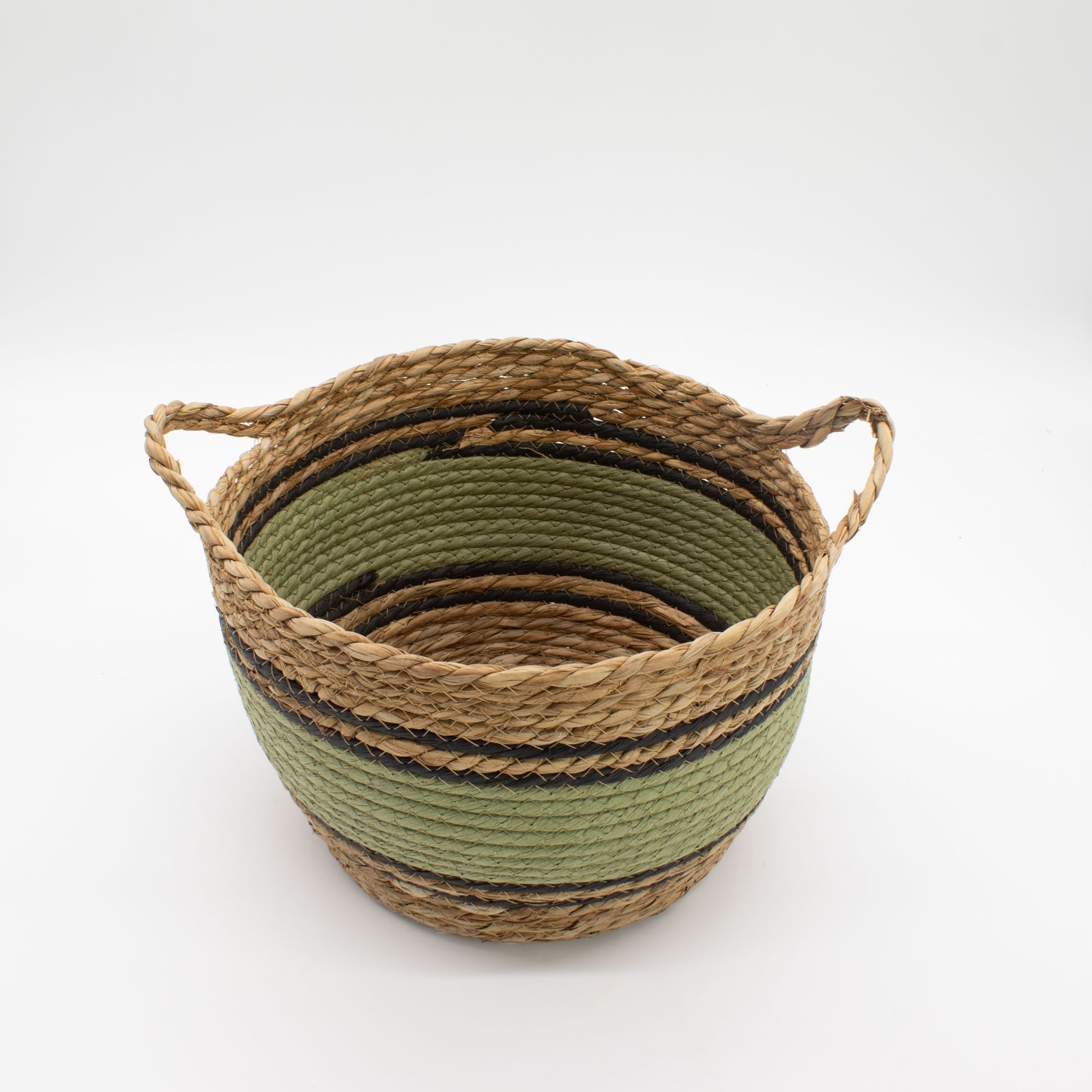 Cotton & Seagrass Large Baskets - Natural Black & Green (Set of 3)