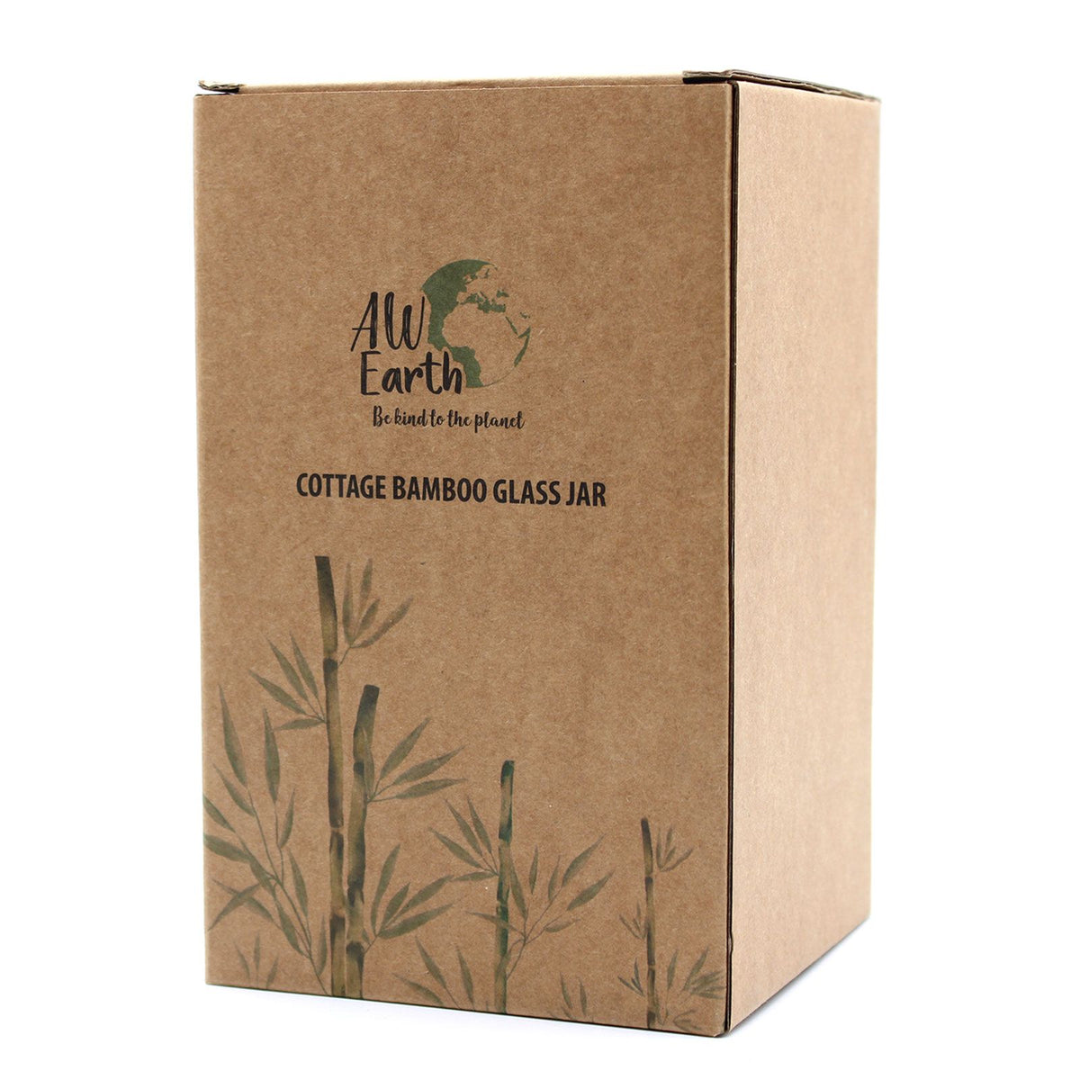 Brown cardboard box with 'ALW Earth' branding and bamboo design on a white background