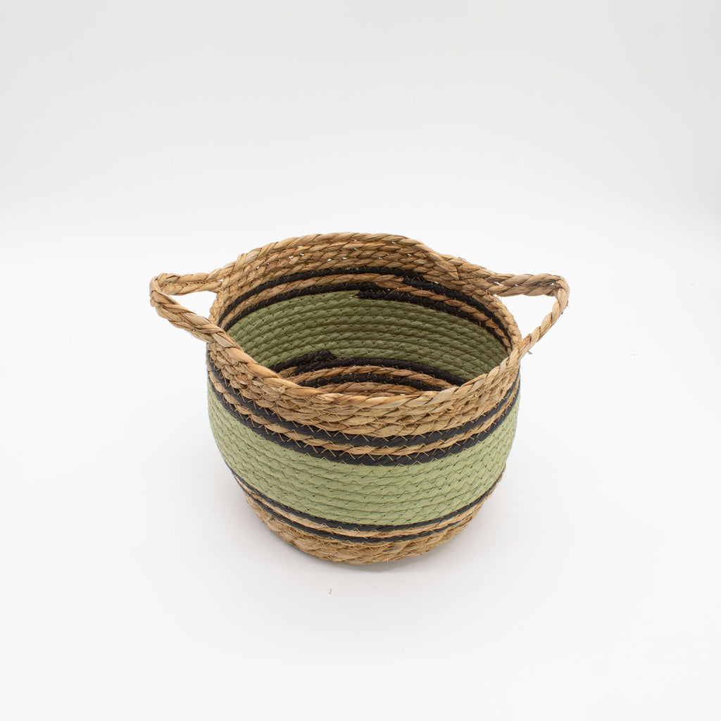 Cotton & Seagrass Large Baskets - Natural Black & Green (Set of 3)