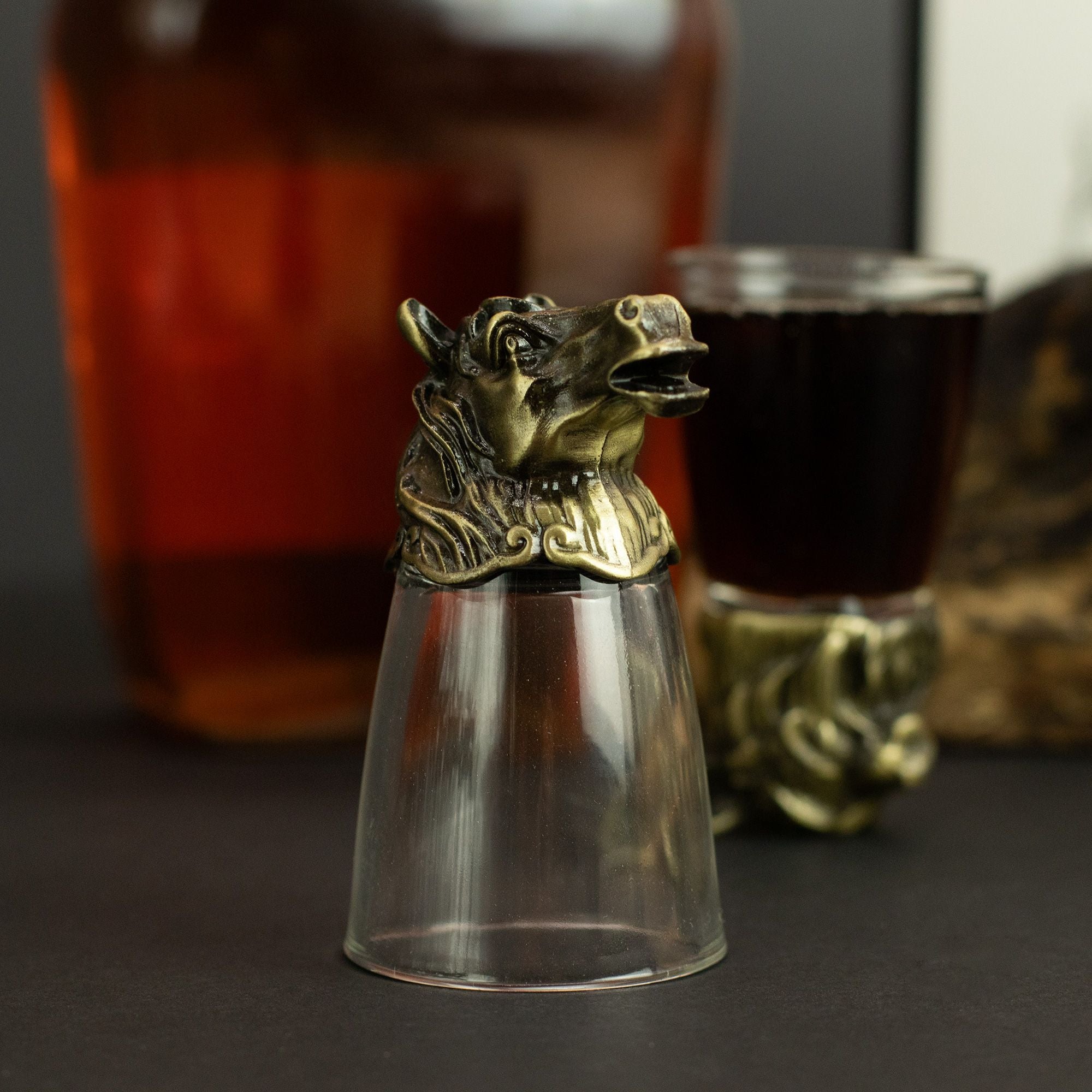 Gift Set of 12 Bottom Up Shot Glasses (25ml) - Forest & Mystical Creatures - Antique Bronze