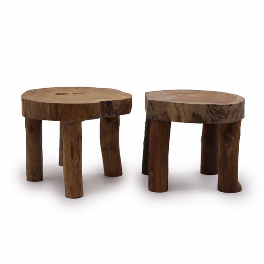 Set of 2 Handcrafted Teak Hardwood Low Level Tables