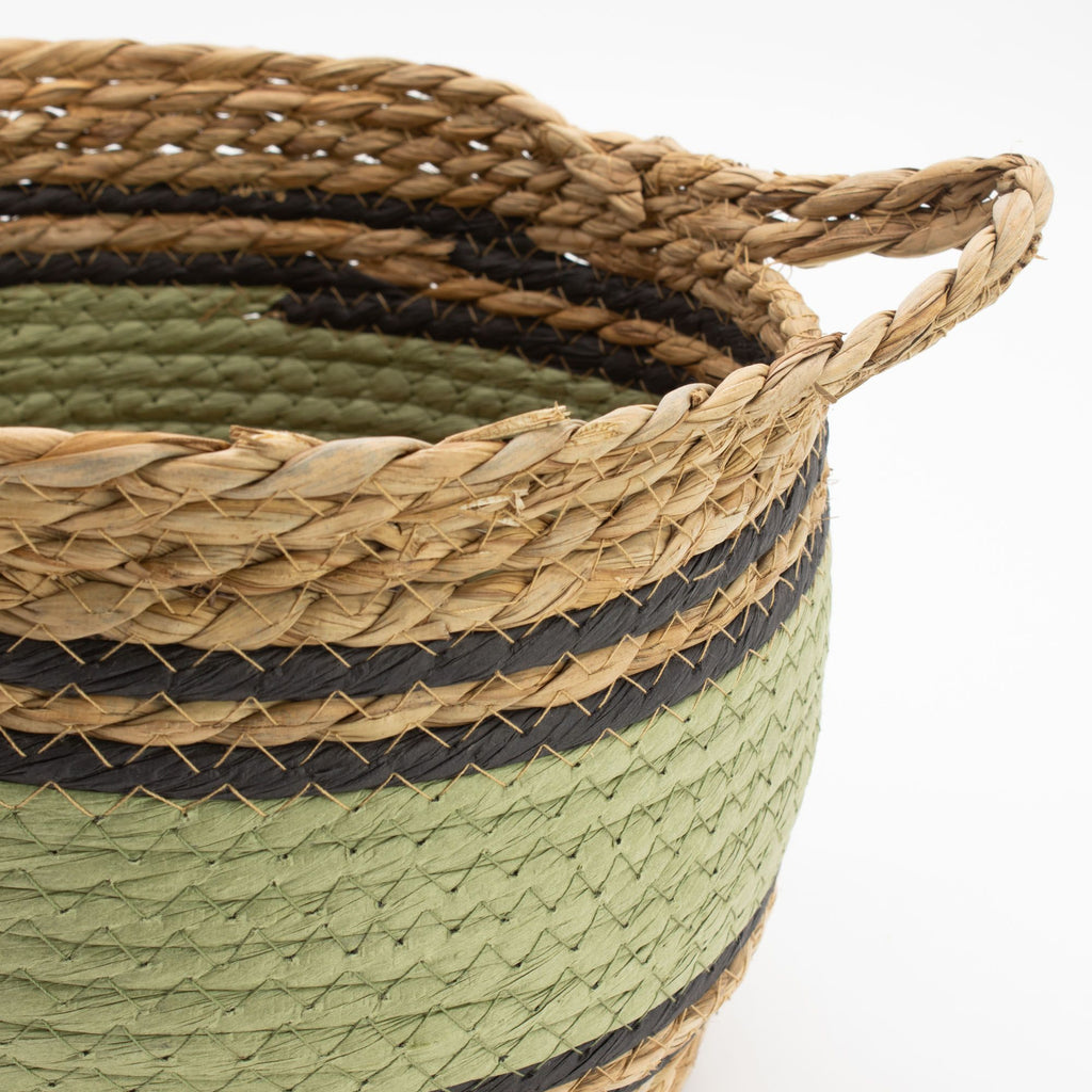 Cotton & Seagrass Large Baskets - Natural Black & Green (Set of 3)