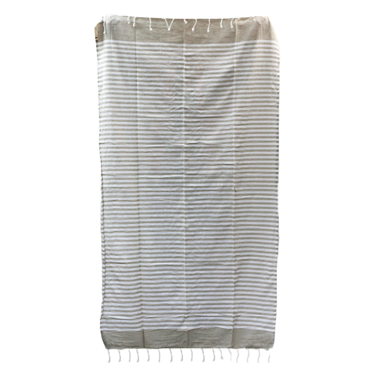 Striped towel with fringes on a white background