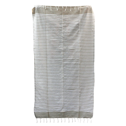 Striped towel with fringes on a white background