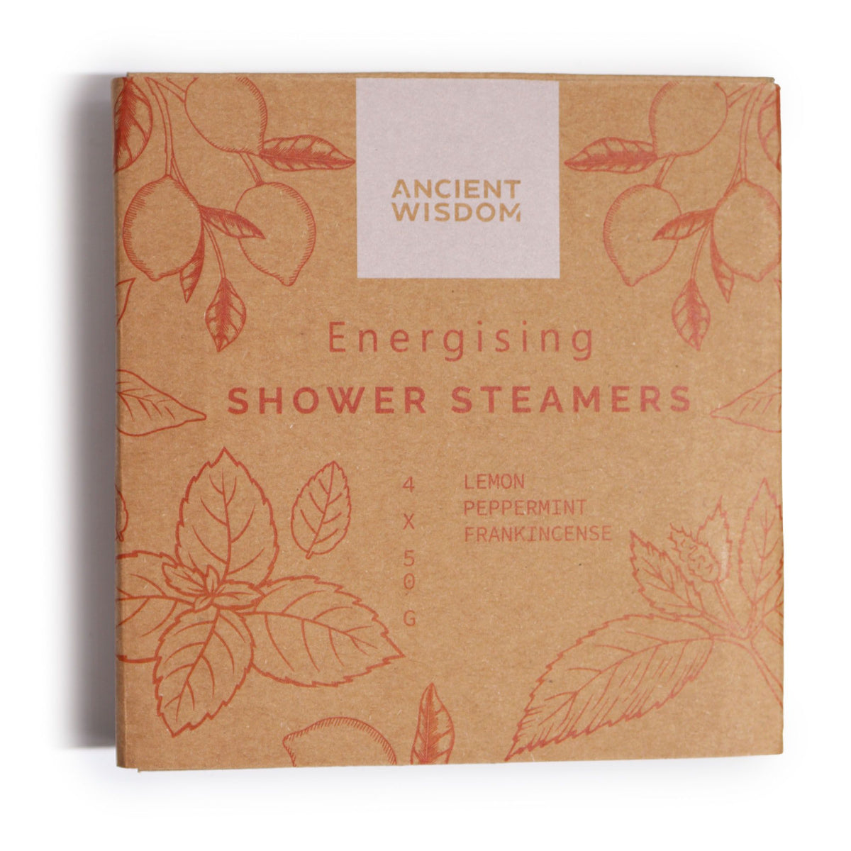 Box of Ancient Wisdom Energising Shower Steamers with leaf pattern