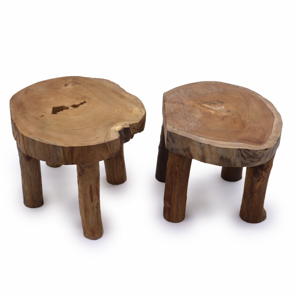 Set of 2 Handcrafted Teak Hardwood Low Level Tables