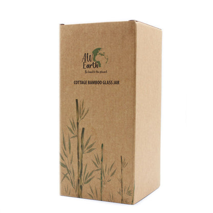 Kraft paper box with 'All for Earth' branding and bamboo design on a white background