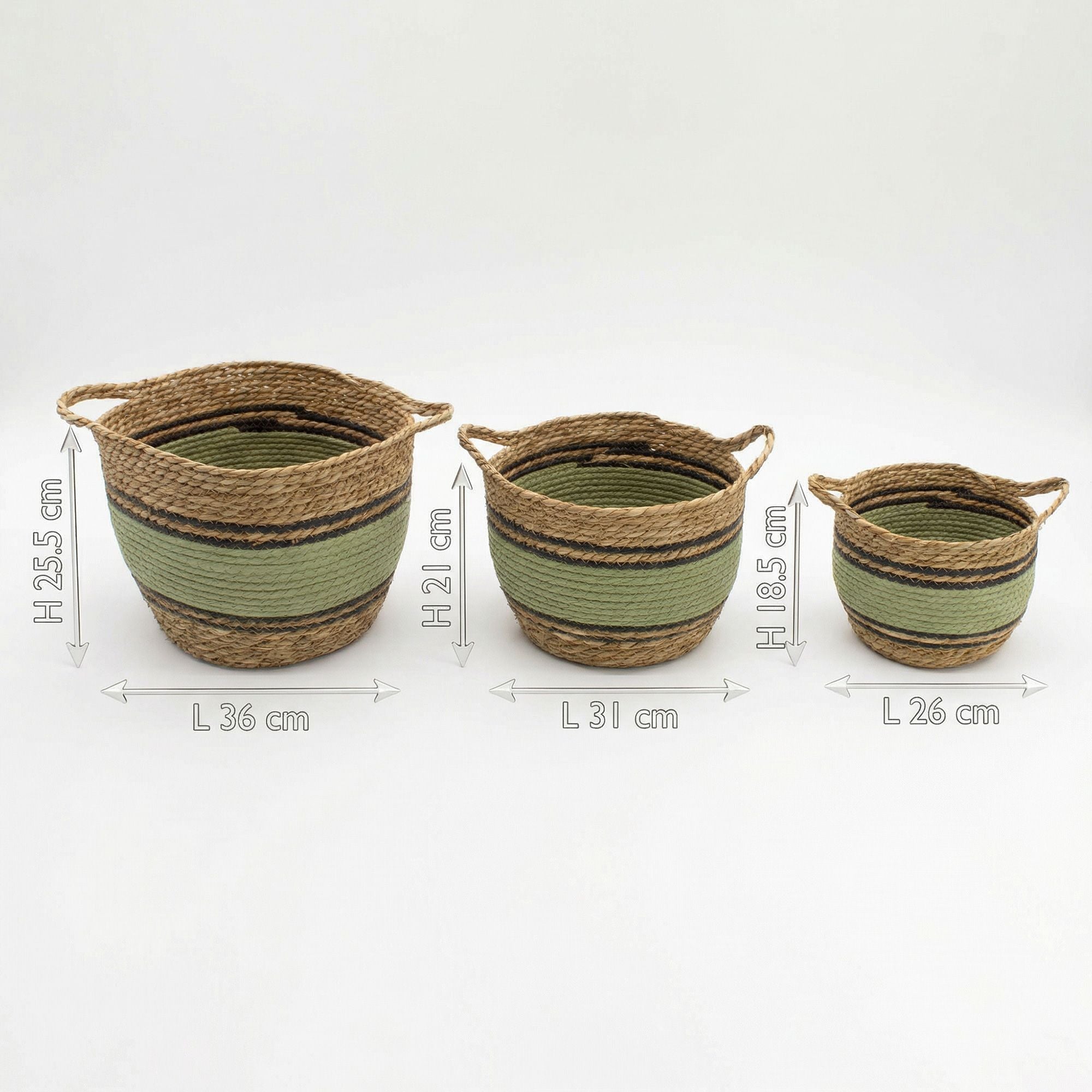 Cotton & Seagrass Large Baskets - Natural Black & Green (Set of 3)