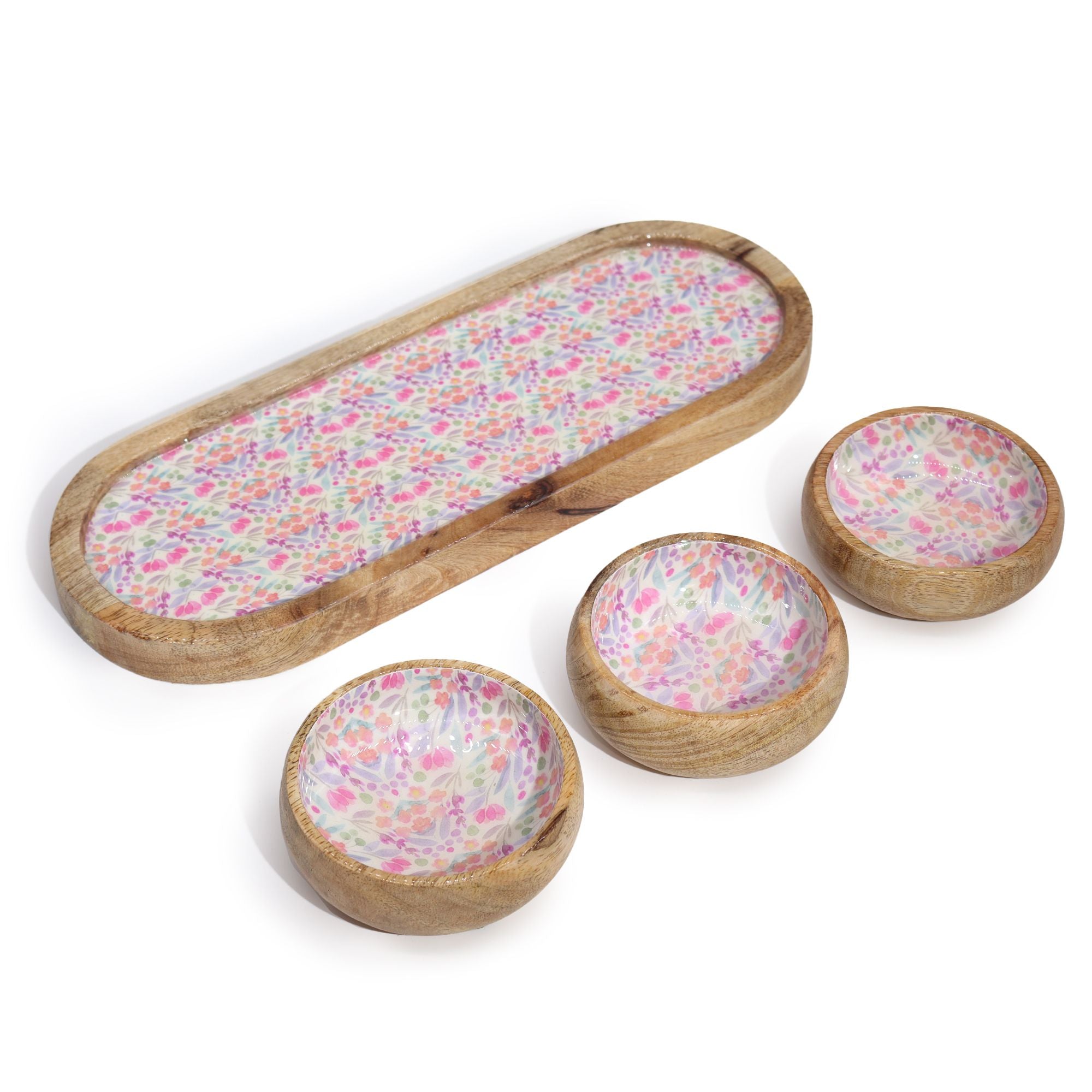 Meadow Mosaic Trio - Mango Wood Tray with 3 Bowls