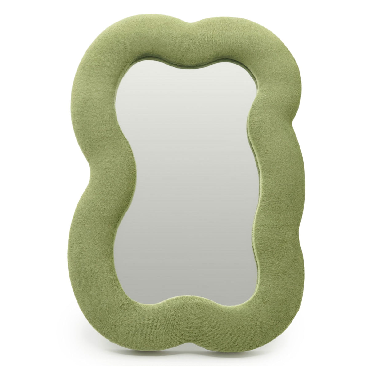 Green wavy moss cloud mirror on a white background