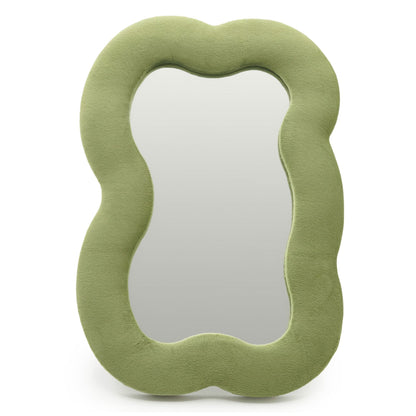 Green wavy moss cloud mirror on a white background