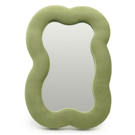 Green wavy moss cloud mirror on a white background