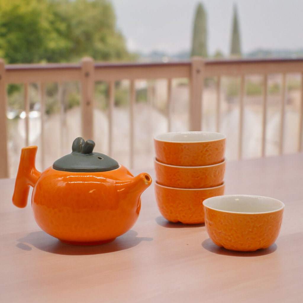 Orange Teapot Set - Pot & Four Cups
