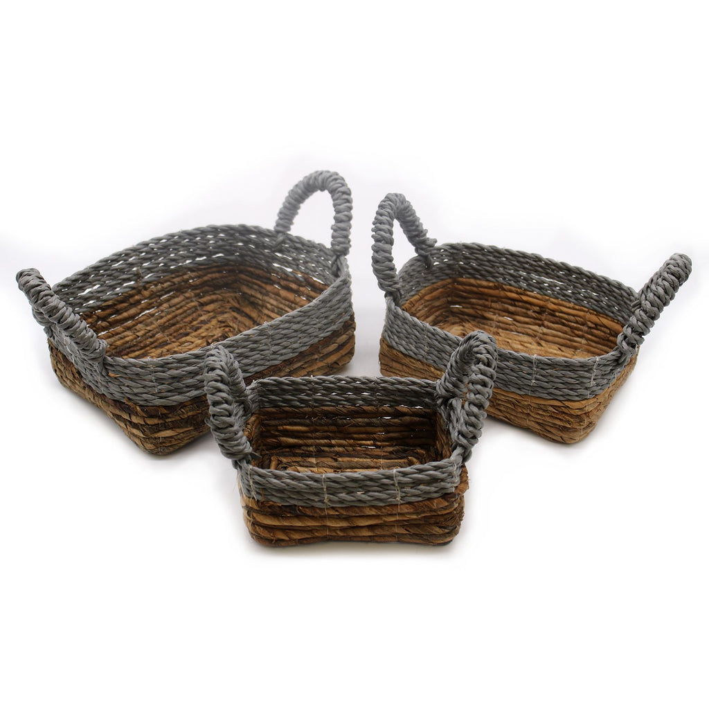 The Forager’s Nest: Banana Leaf & Raffia Basket Set (Square, Set of 3)