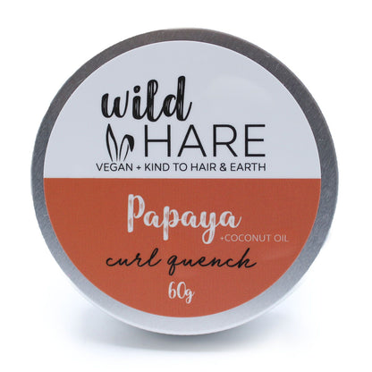 Wild Hare Papaya Curl Quench solid shampoo bar container on a white background