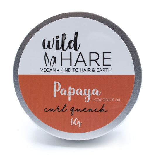 Wild Hare Papaya Curl Quench solid shampoo bar container on a white background
