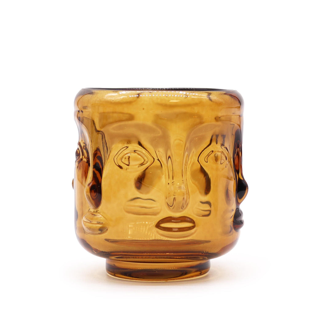 Many Faces Candle Jar - Antique Amber