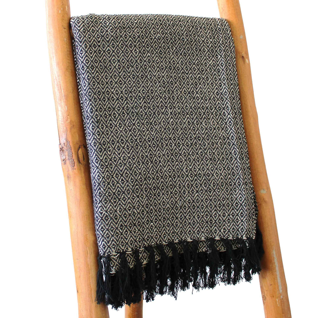 Driftwoven Cotton Tassled Throw - Charcoal
