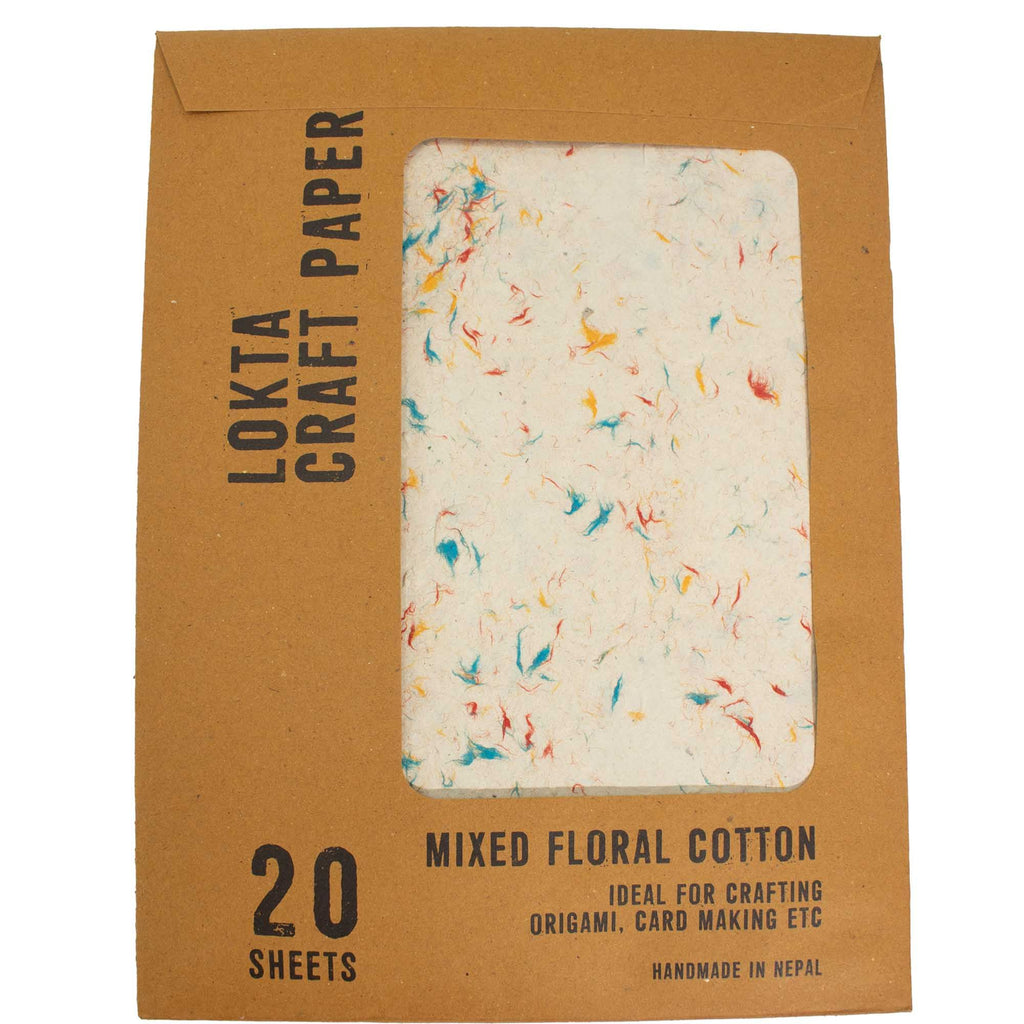 Lokta Craft Paper (20 sheet pack, A4) - Mixed Floral Cotton