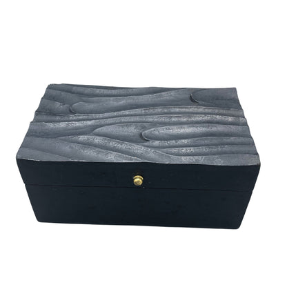 Black jewelry box with textured Black Swirls Keepsakes Box on a white background