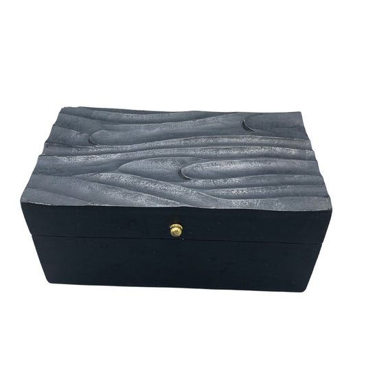 Black jewelry box with textured Black Swirls Keepsakes Box on a white background