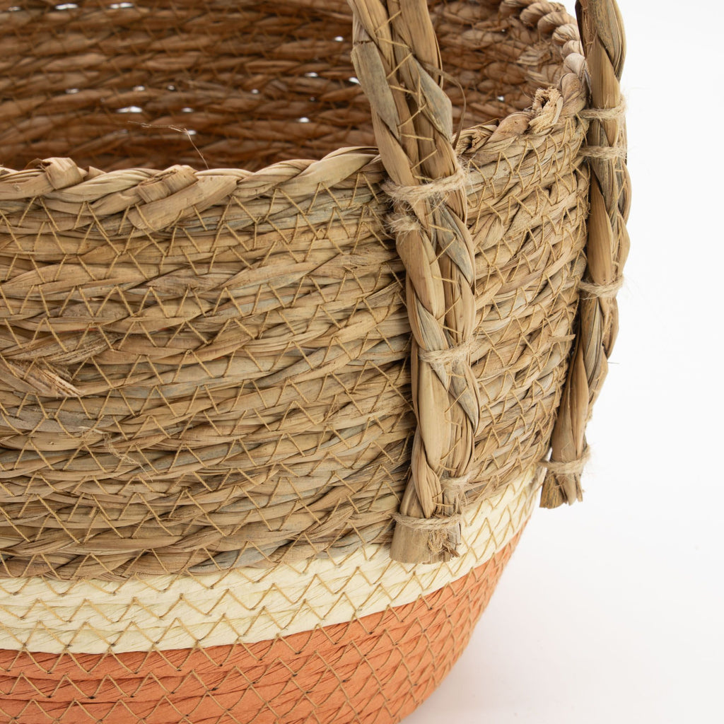 Straw & Seagrass Large Baskets - Ivory & Terracotta  (Set of 3)