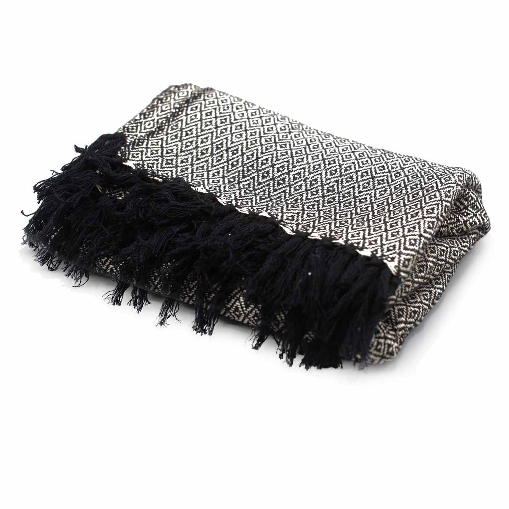 Driftwoven Cotton Tassled Throw - Charcoal