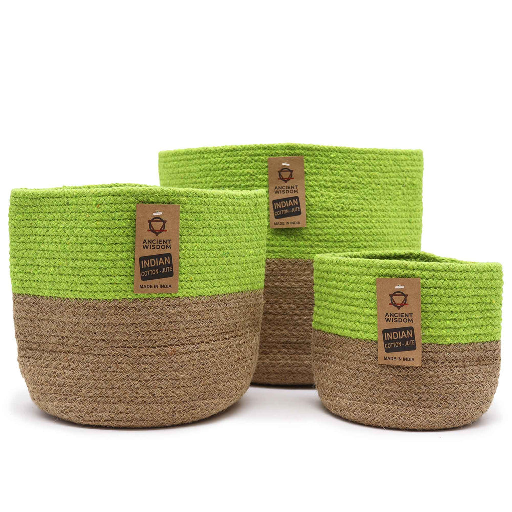 Pistachio Cotton & Jute Rope Storage Baskets - Set of 3