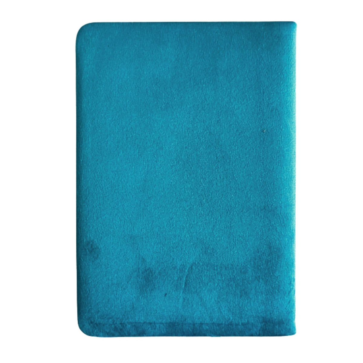 Teal velvet notebook back on a white background
